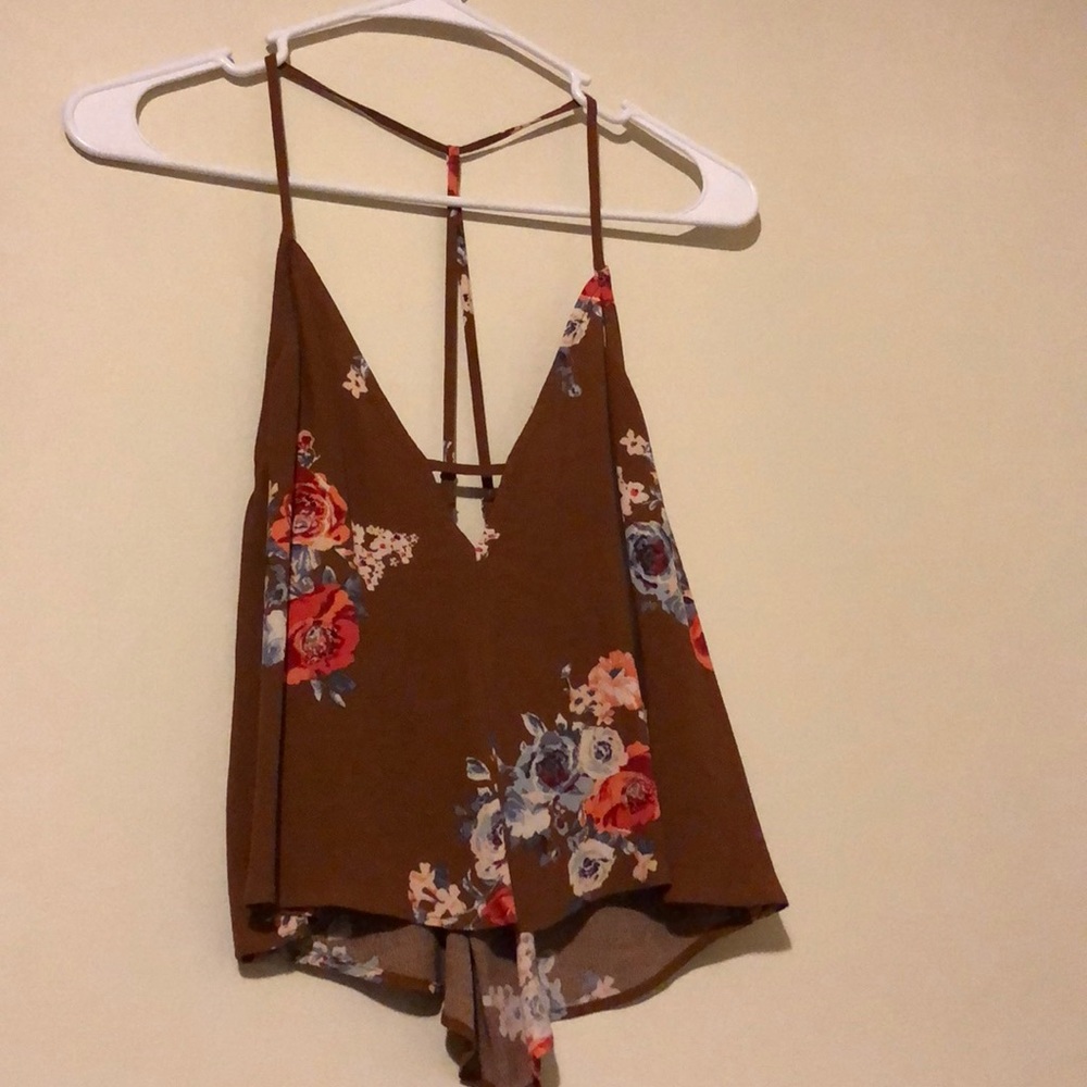 Brown floral tank